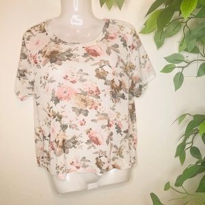 Love Charm floral mesh short sleeve shirt